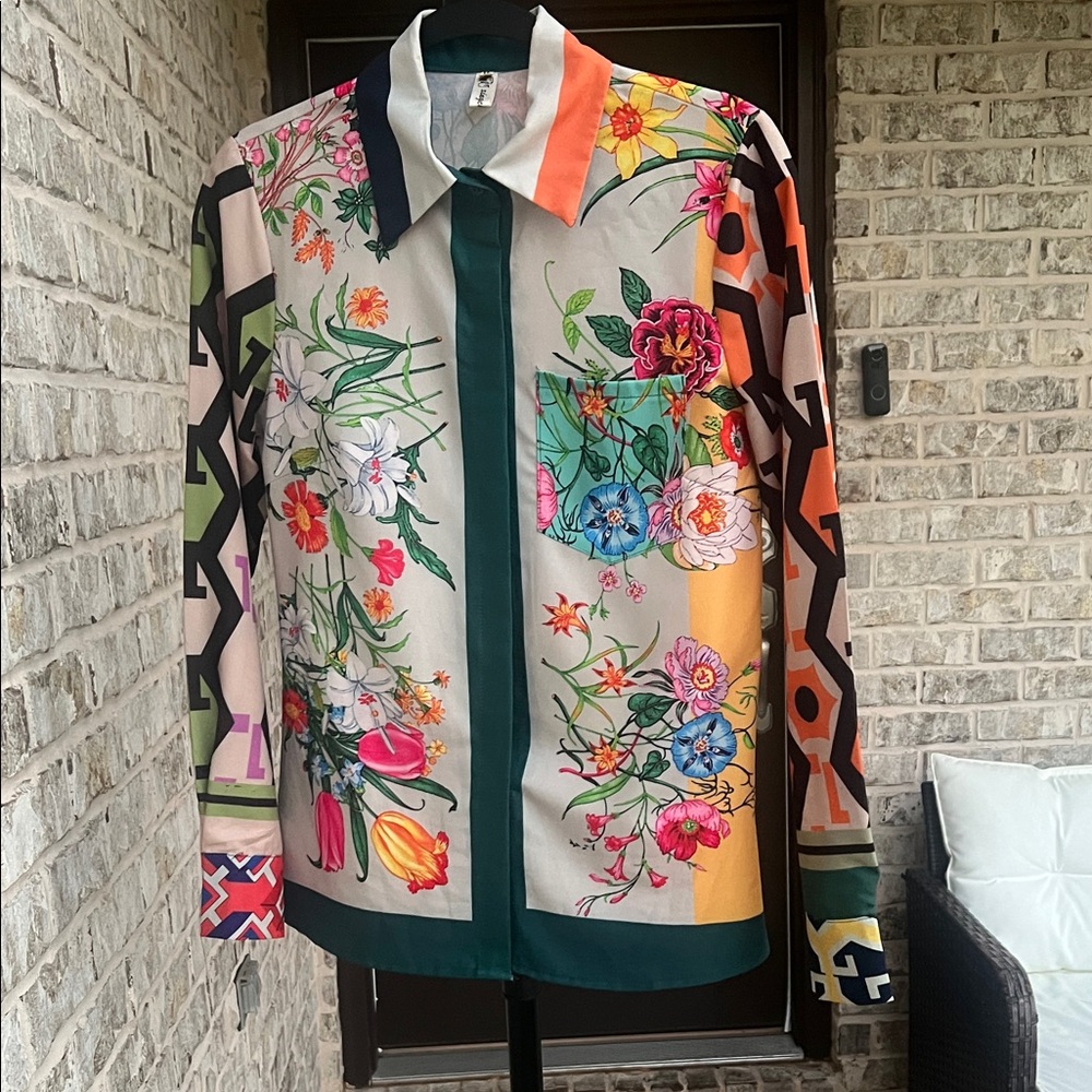 SHEIN Multicolor Floral Geometric Blouse